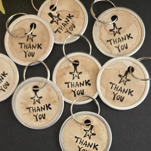8 Coffee Dyed Thank You Tags Metal Rim Circle Tags Rustic Grungy Tags Hand Stamped Gift Tags Junk Journal Hang Tags