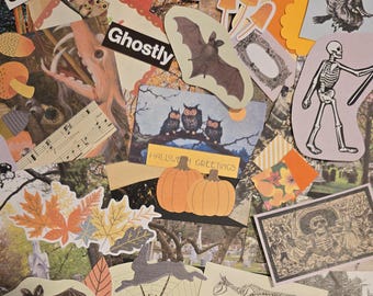 50 Piece Halloween Paper Pack Ephemera Kit | Junk Journaling Stash Halloween Stickers Fall Scrapbooking Images