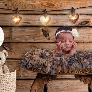 Layered Rustic Newborn Digital Backdrop | Valentine Heart Lights Baby Background | Farmhouse Newborn Composite | Instant Download JPG PNG