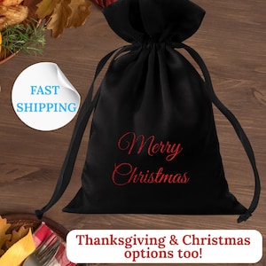 Holiday Black Silk Favor Bags | 5x7 Drawstring Gift Bag