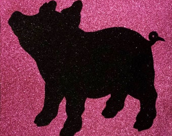 Cute Pig Glitter Art • Children's Piggy Home Decor • Kid's Barnyard Animal Piglet Art