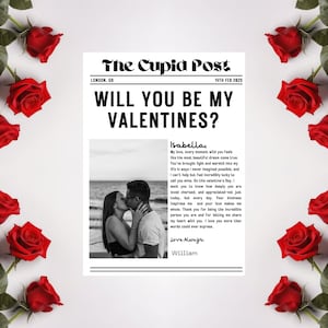 Plantilla de periódico Cupids Post, plantilla de periódico para el día de San Valentín, periódico Will You Be My Valentine, periódico para la persona que importa