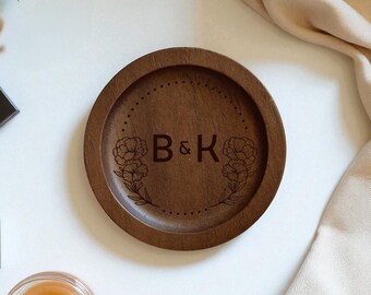 Engraved Wood Ring Dish, Personalized Wedding Jewelry Tray