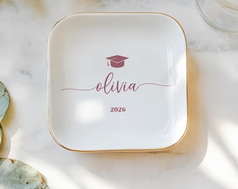Custom Graduation Trinket Dish, Grad Gifts for Her, Graduation Gift, Class of 2026, College Ring Dish, Graduation 2026, Custom Grad Gift