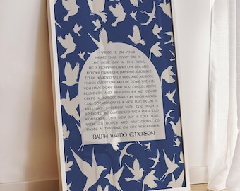 Ralph Waldo Emerson Write it On Your Heart Wall Art Print, Poetry Wall Art with Birds, Modern Art Print for Entryway, Poetry Wall Art