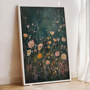 Wildflower Field Framed Wall Art, Vintage Botanical Wall Art, Floral Decor, Modern Farmhouse Canvas Art, Floral Wall Art, New Home Gift