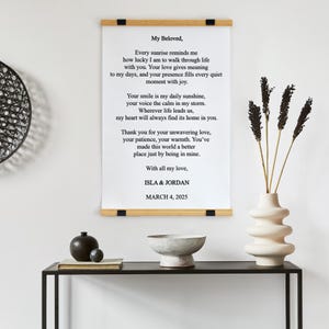 Custom Wedding Speech Hanging Canvas, Gift for Wife, Anniversary Gift, Canvas Print, Custom Gift, Wall Art, Memorial Gift, Custom Text Print