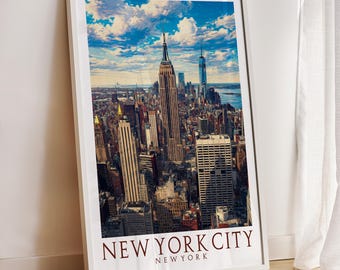 New York City Skyline Print, Retro Travel Wall Art, Custom Cityscape Poster