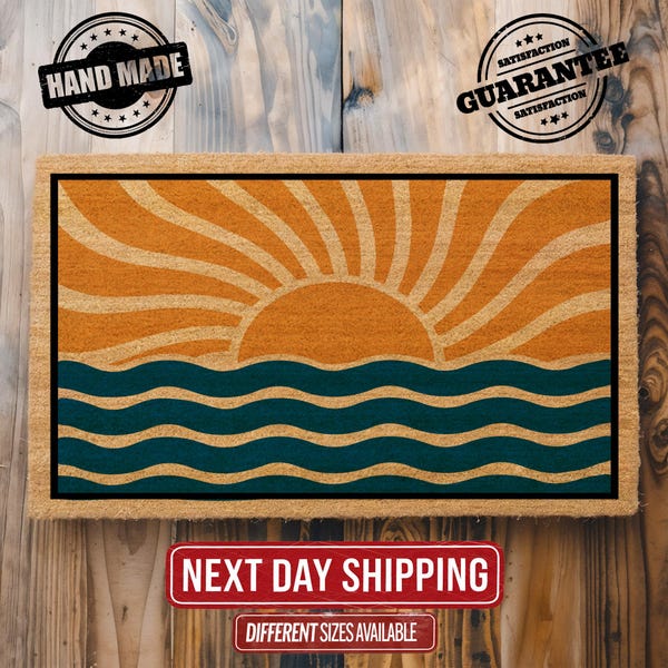 Vibrant Boho Sunset Doormat, Bohemian Decoration, Entryway Decor, Front Doormat, Boho Doormat, Outdoor Decor, Coir Doormat, Colorful Doormat