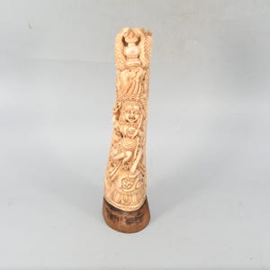 Hand Carved Yak Bone Phurba Handle, Vintage Tibetan Ritual Dagger, Himalayan Buddhist Deity Sculpture, Tantric Buddhist Art, Sacred Relic