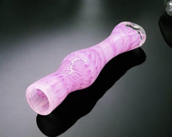 Hand Blown Pink & Purple Chillum Glass Pipe – Unique Swirl Design – Compact One Hitter – 3.5”–3.8”