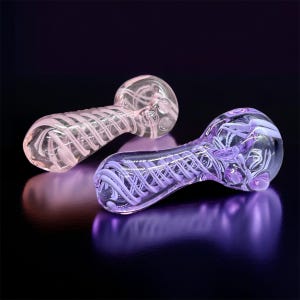 Hand Blown Purple & Pink Glass Pipe with White Spiral Wrap Design - 3”