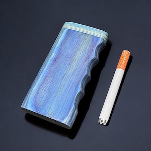 Handcrafted Blue Wooden Dugout with Metal One Hitter Pipe – Swivel Lid Pocket Pipe Case
