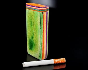 Rainbow Wooden Dugout with One Hitter Pipe – Includes Cleaning Poker
