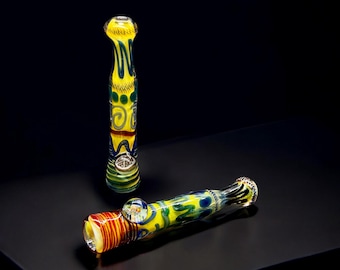 Rose Gold Mini Chillum Glass Pipe Hand Blown, Cute and Compact
