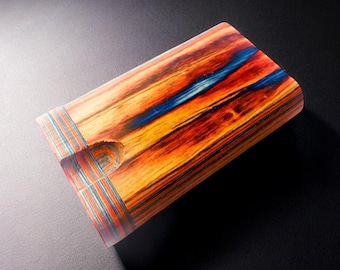 Handcrafted Rainbow Wooden Dugout with One Hitter Pipe - Small & Large Sizes, Multiple Pipe Options