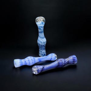 Blue Swirl Chillum Glass Pipe – Hand Blown, Compact One Hitter – 3.5” to 3.8”