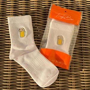 Beer Funny Socks for Women & Men Beer Socks White Tennis Socks with Motif Funny Socks JGA Socks