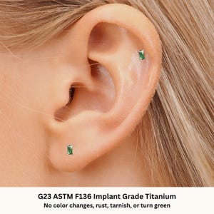 Titanium Threadless Flat Back Stud • Rectangle Green CZ Push Pin Labret Tragus Helix Cartilage Flat Stud • G23 Implant Grade Titanium