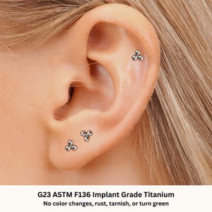 Titanium Threadless Flat Back Stud • Dainty Tri Dots Push Pin Labret Tragus Helix Cartilage Flat Stud • Piercing G23 Implant Grade Titanium