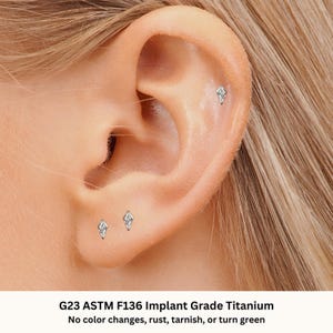 Titanium Threadless Flat Back Stud • Kite Shaped CZ Push Pin Labret Tragus Helix Cartilage Flat Stud • Piercing G23 Implant Grade Titanium