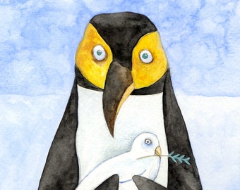 Penguin & Dove  Greeting Card (Blank Inside)