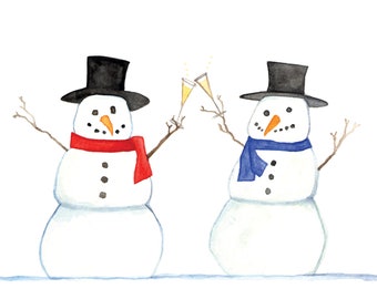 Muñecos de nieve haciendo un brindis Tarjetas de felicitación