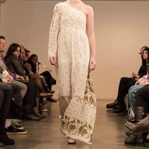 Handmade One Shoulder Floral Maxi Dress – Boho Wedding Guest Gown – Bell Sleeve Slit Dress – Romantic Asymmetrical Cottagecore Dress