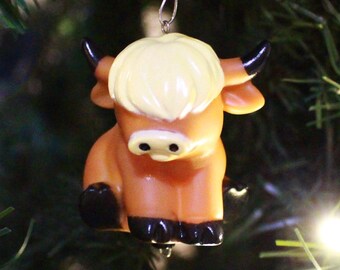 Brown Highland Cow Rubber Christmas Ornament