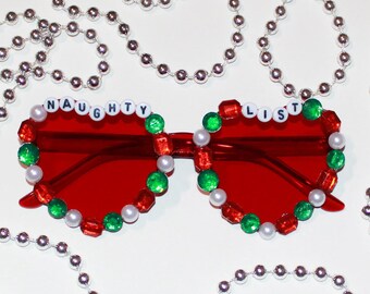 Red Bedazzled "Naughty List" Christmas Heart Sunglasses