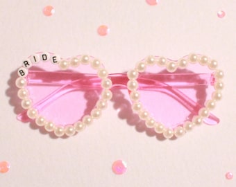 Pink Pearl "Bride" Heart Sunglasses