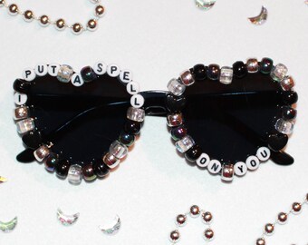 Black Beaded "I Put a Spell on You" Witch Costume Heart Sunglasses