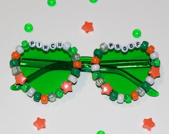 Bright Green "Pinch Proof" St. Patrick's Day Beaded Heart Sunglasses