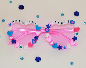 Pink Beaded "American Girls" Concert Adult Heart Glasses