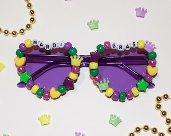 Purple "Mardi Gras" Beaded Heart Sunglasses