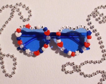 Blue "TF is a Kilometer" Fourth of July Heart Sunglasses