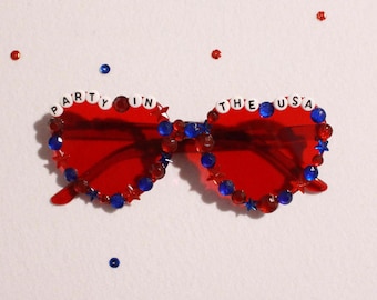 Red "Party in the USA" Fourth of July Heart Sunglasses