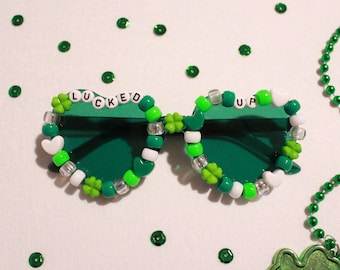 Green "Lucked Up" Saint Patrick's Day Beaded Party Sunglasses