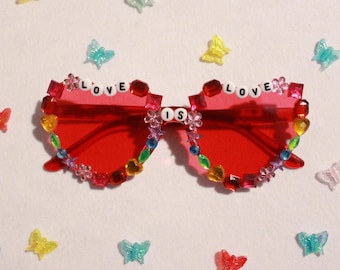 Dark Pink "Love is Love" Pride Month Heart Sunglasses
