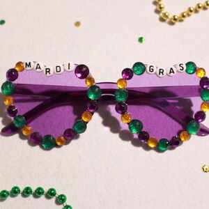 Purple "Mardi Gras" Bedazzled Heart Adult Party Sunglasses