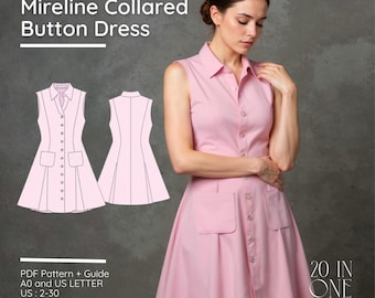 Pocket Mini Dress Sewing Pattern PDF: Sleeveless Summer Dress (US 2-30) + Bonus Patterns
