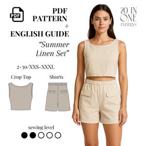 Linen Crop Top & Shorts Sewing Pattern: Women&#39;s Loungewear (PDF Pattern, Sizes 2-30)