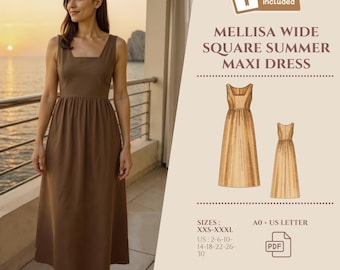 Linen Maxi Dress Pattern: Easy Beginner Sewing (PDF Digital Pattern)