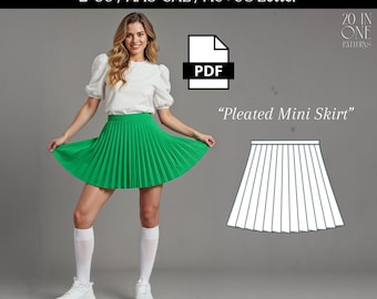 Pleated Mini Skirt Sewing Pattern – PDF Digital Download, Skater Skirt, XXS-3XL Sizes, Beginner Friendly A0 + US Letter
