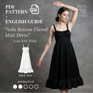 Aida ausgestelltes Midikleid Schnittmuster: gekräuselter Saum, XXS-3XL (PDF Pattern)
