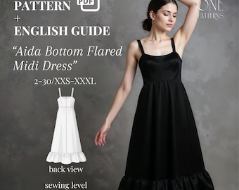 Aida Flared Midi Dress Sewing Pattern: Ruffled Hem, XXS-3XL (PDF Pattern) -  Etsy
