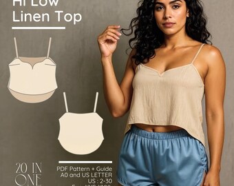 Hi-Low Linen Crop Top Sewing Pattern: Spaghetti Strap Camisole (PDF Pattern)