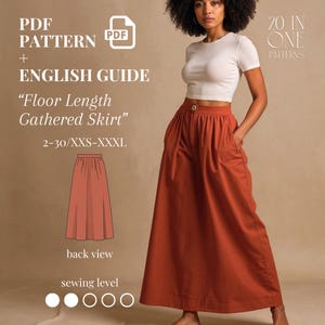 Floor Length Gathered Skirt PDF Sewing Pattern – Beginner Friendly – Elastic Waist Maxi Skirt – US 2-30 / XXS-3XL