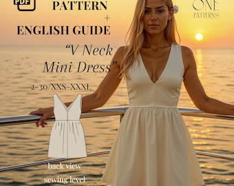 V-Neck Mini Dress Sewing Pattern: Beginner-Friendly, US Sizes 2-30 (PDF Pattern)