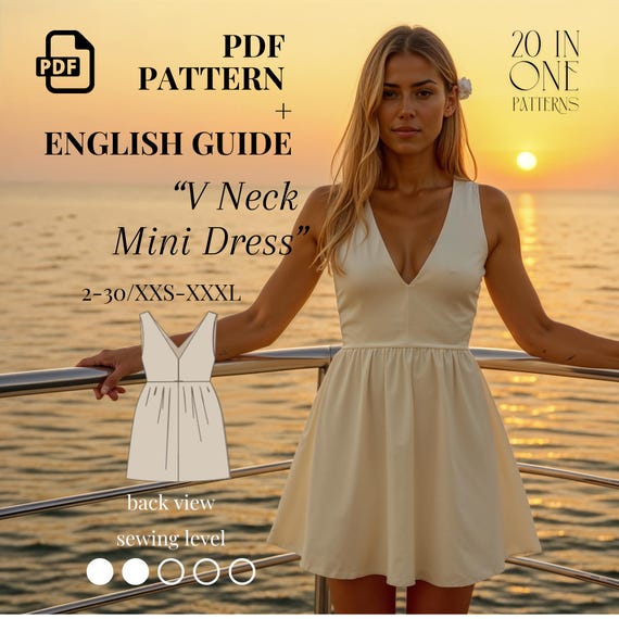 V Neck Mini Dress Sewing Pattern PDF: Women's Sizes 2-30 (XXS-XXXL) - Etsy